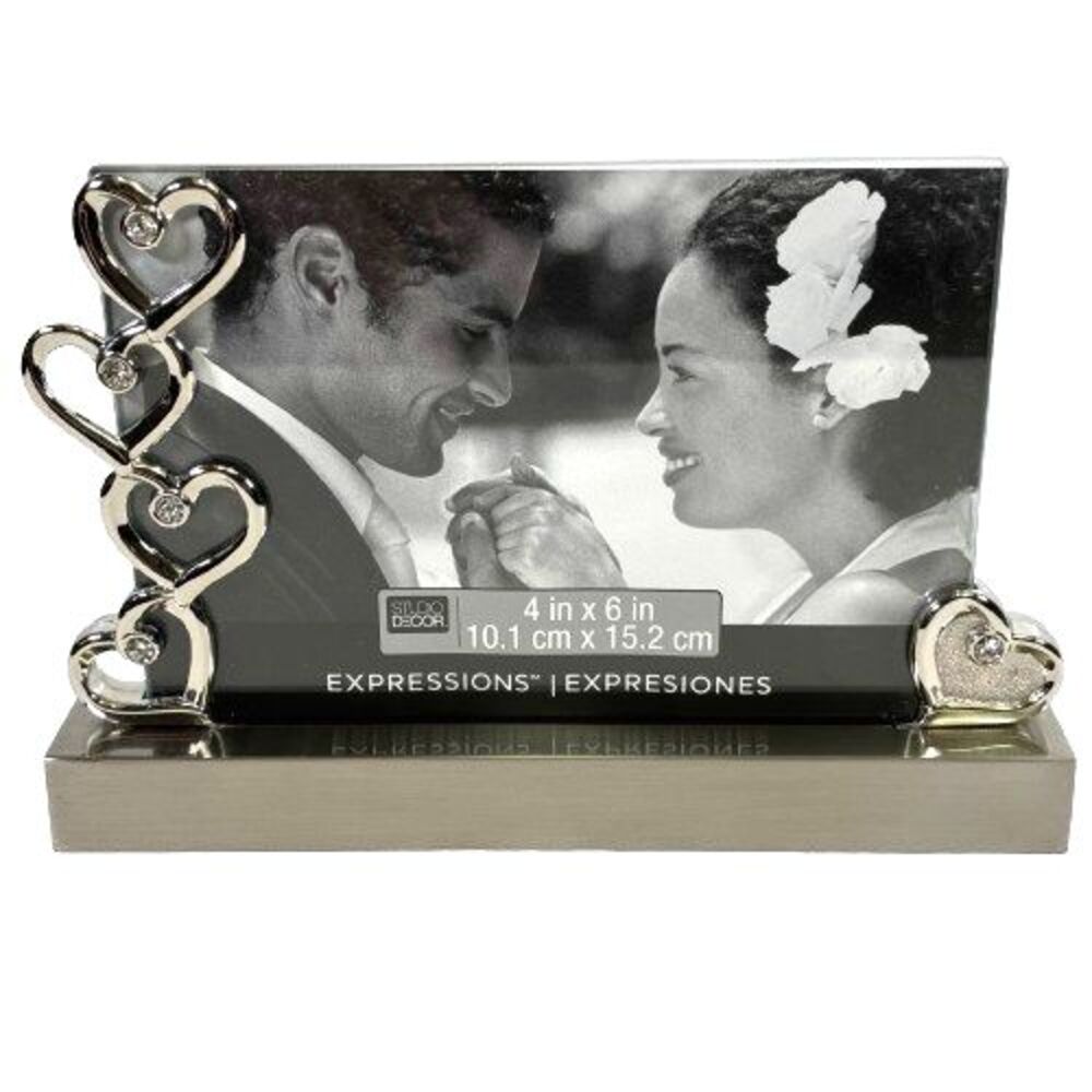 Silver Hearts Wedding Photo Frame Jeweled Rhinestones Expressions Studio Décor